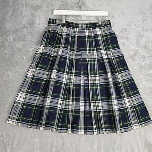 Glenscot VTG Tartan Plaid Wool Pleated Skirt Blue Green Made in Scotland 16